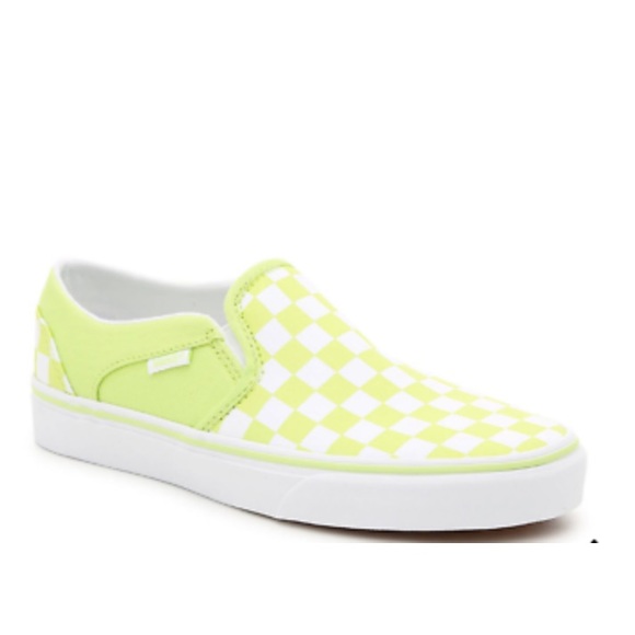 neon green checkered vans